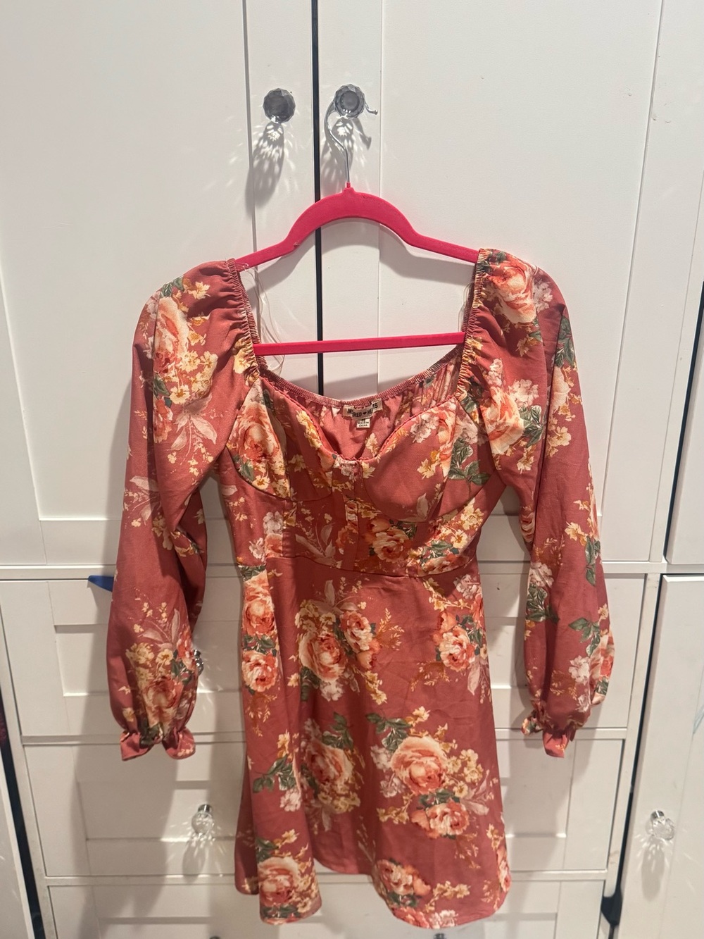 Rust Floral Sweetheart Tunic with Puff Sleeves